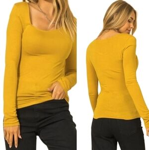 Honey  Mustard Long Sleeve Stretch Top Fitted